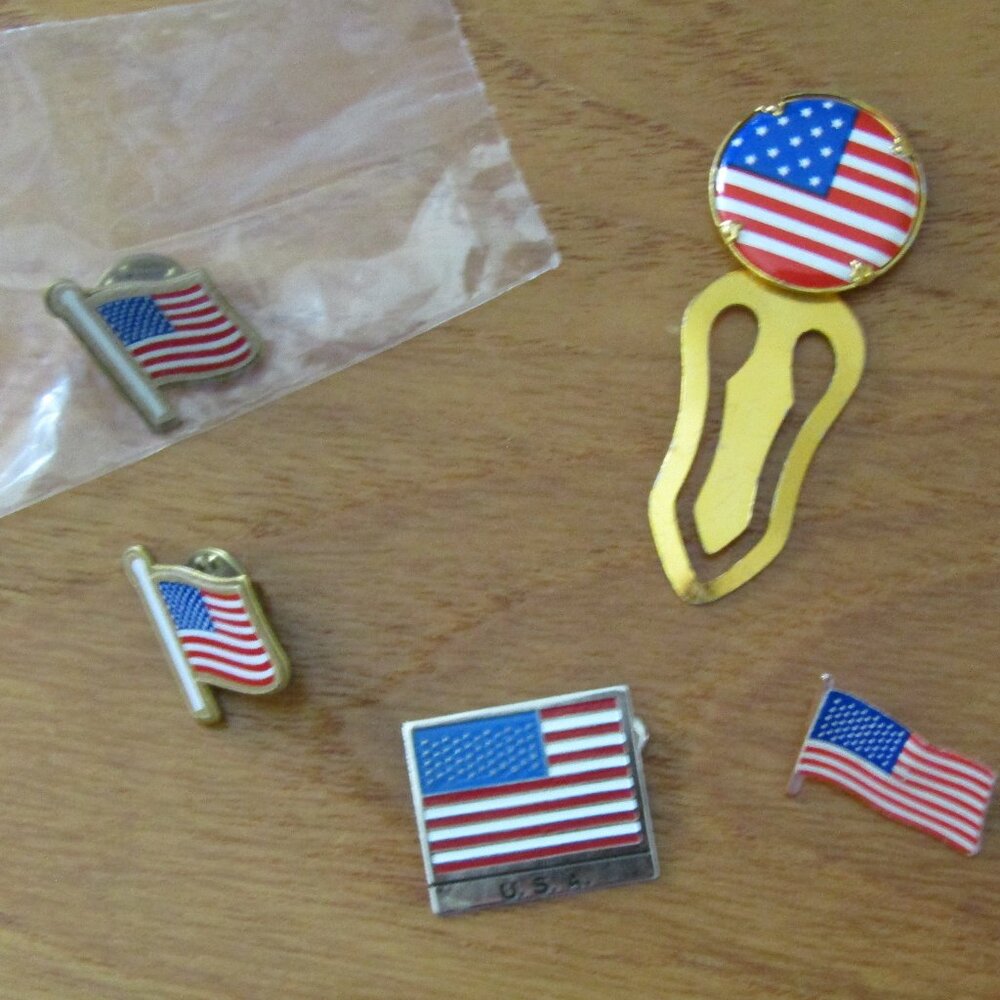 Vintage American Flag & Patriotic Enamel Pin Lot - Set of 5